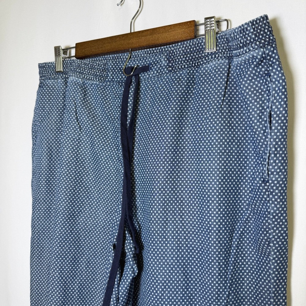 Talbots The Easy Drawstring Pant Blue Polka Dot Linen Blend Large ID245